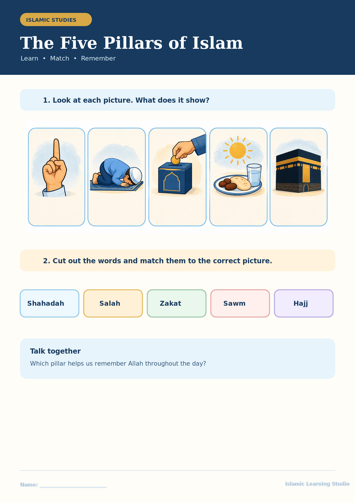 Preview of a Five Pillars practice activity